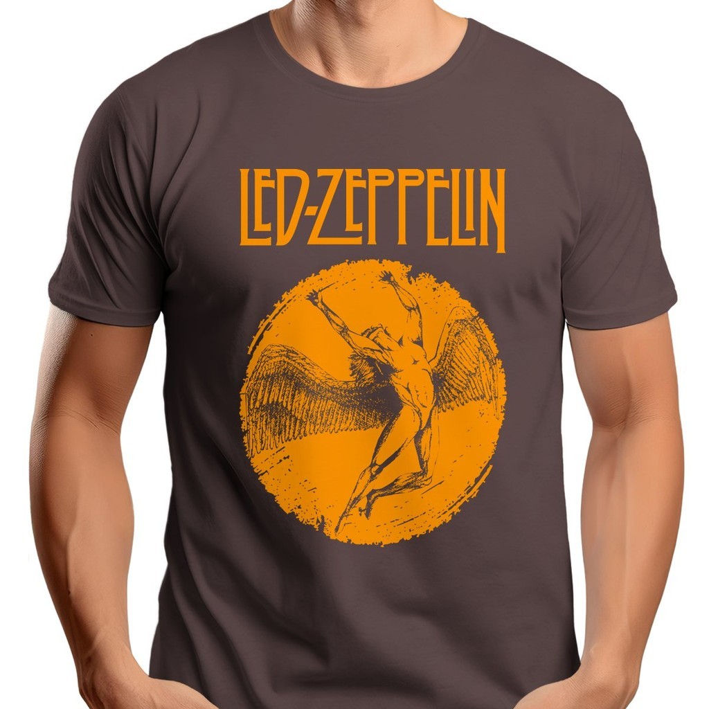 Camiseta Led Zeppelin Marrom e Laranja em Silk 100% Algodão id.635