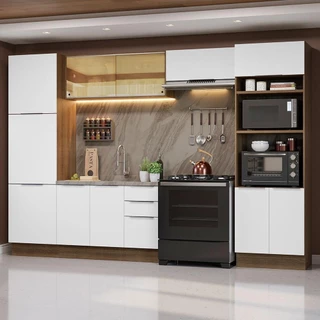 Armário de Cozinha Completa 330cm Rustic/Branco Stella Madesa 07 em Oferta na Shopee