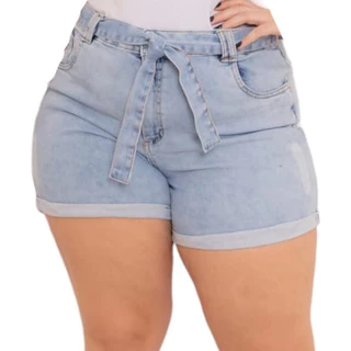 Shorts Jeans Com Cinto Faixa Removível Plus Size Feminino