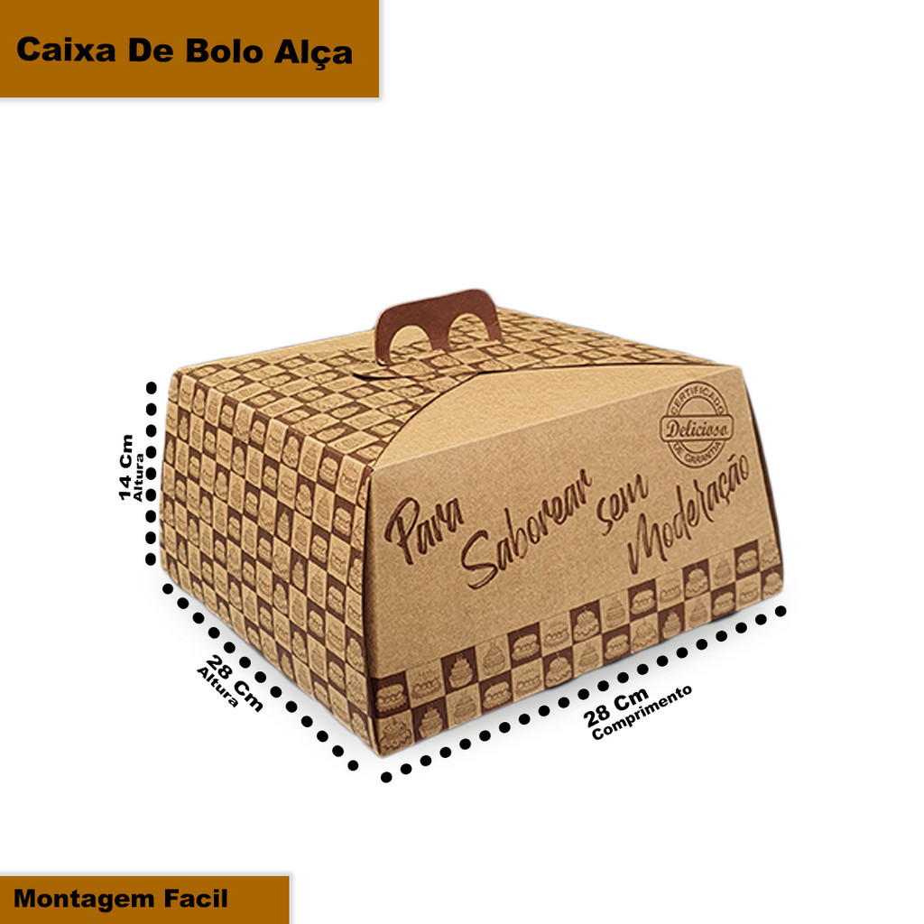 Caixa Bolo ou Torta c/ Alça 14cm alt - 28x28x14