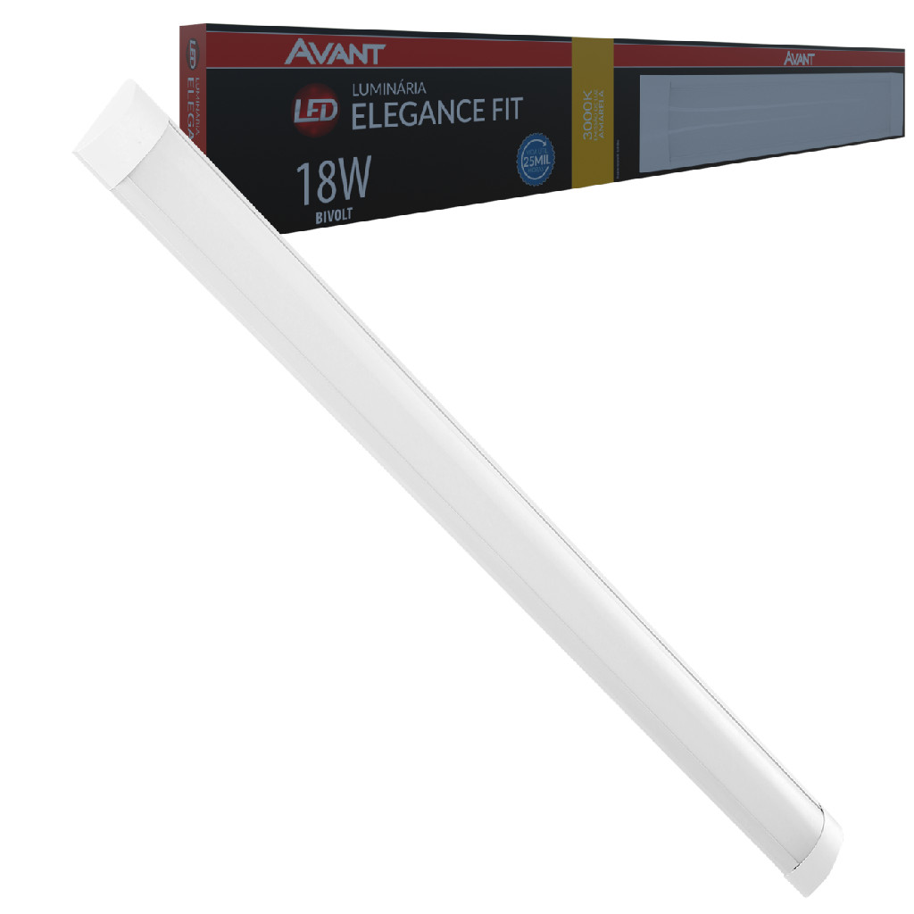 Kit 3 Luminaria Led 18w Sobrepor Slim Fit 50cm Branco Quente 3000K