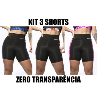 Kit 3 Shorts com Recorte Lateral Animal Print Sublimado Azul Marrom e Rosa - Short de Academia para Musculação - Warfit