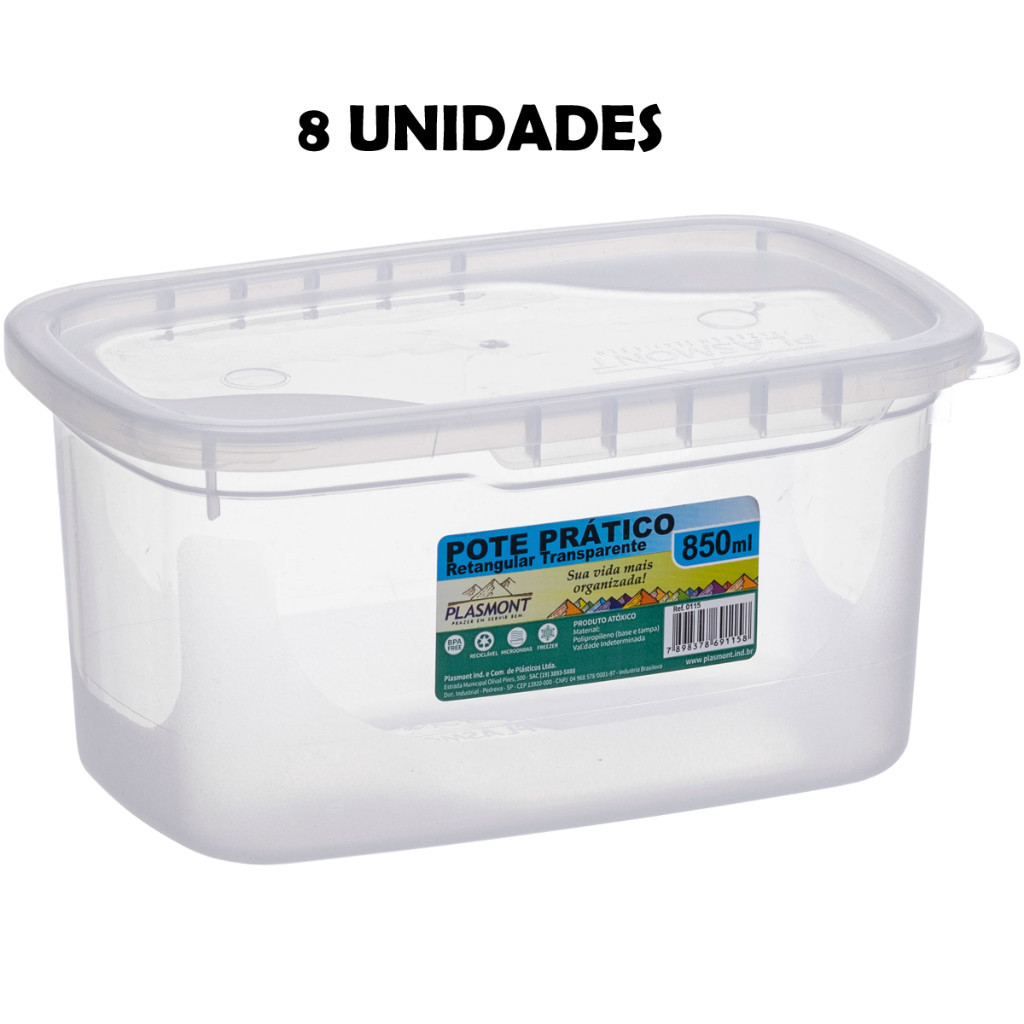 jogo de 8 Potes Práticos 850Ml, ideal para organizar sua cozinha