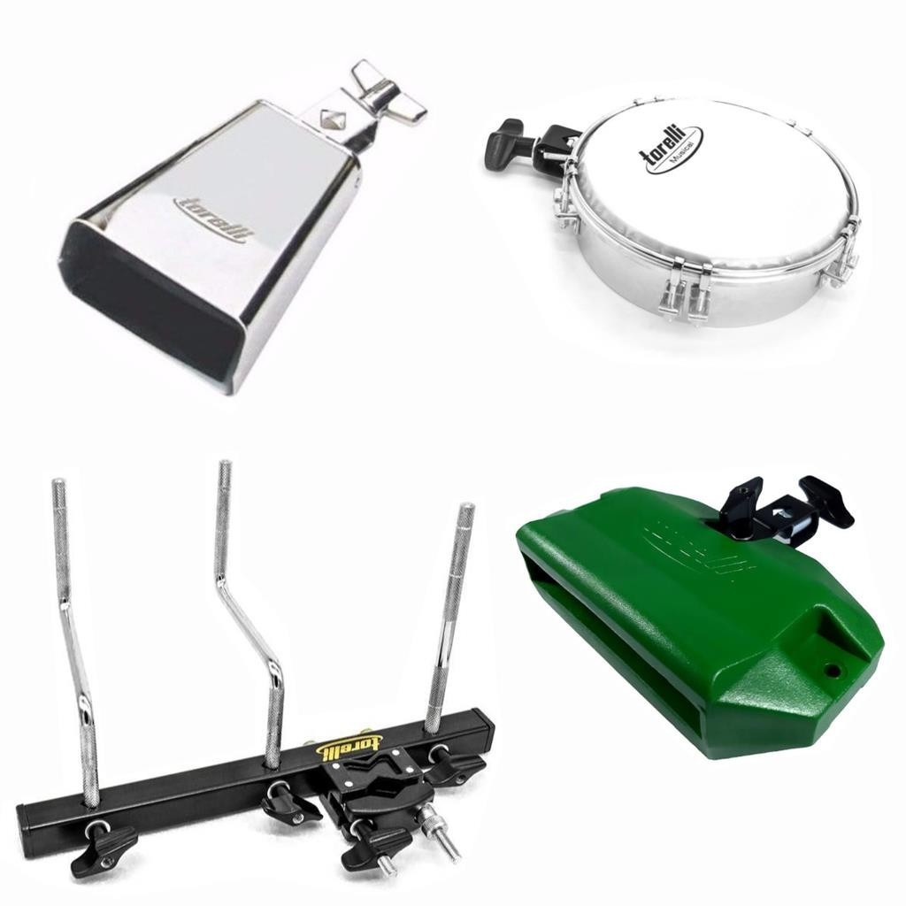 Kit Percussão Completo Rack + Bloco Grave + Cowbell + Tamborim com ...