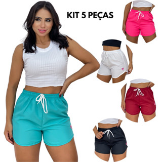 Kit 5 shorts Feminino Tactel Moda Verão Saída de praia Shortinho Canga Bermuda de Academia Envio Rápido