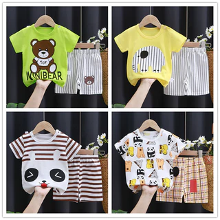 Roupa Infantil de Manga Curta Roupa de Verão Meninas de Algodão Puro Roupa de Verão Meninos Camiseta de duas peças Roupa de Bebê Versão Coreana Roupa Infantil Novo Estilo