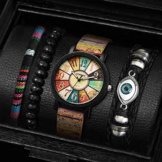 Kegllect 4PCS Retro Style Men Watch PU Pulseira De Couro Sem Caixa