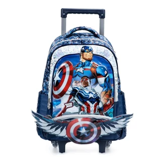 Mochila Escolar Masculina 2 Rodinhas Capitão América Azul