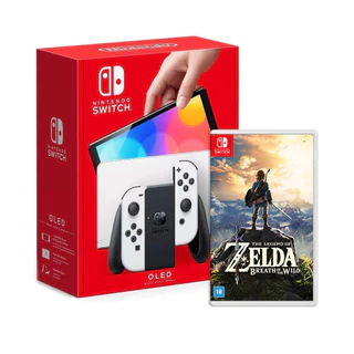 Console Nintendo Switch Oled Branco + Jogo The Legend Of Zelda: Breath Of The Wild