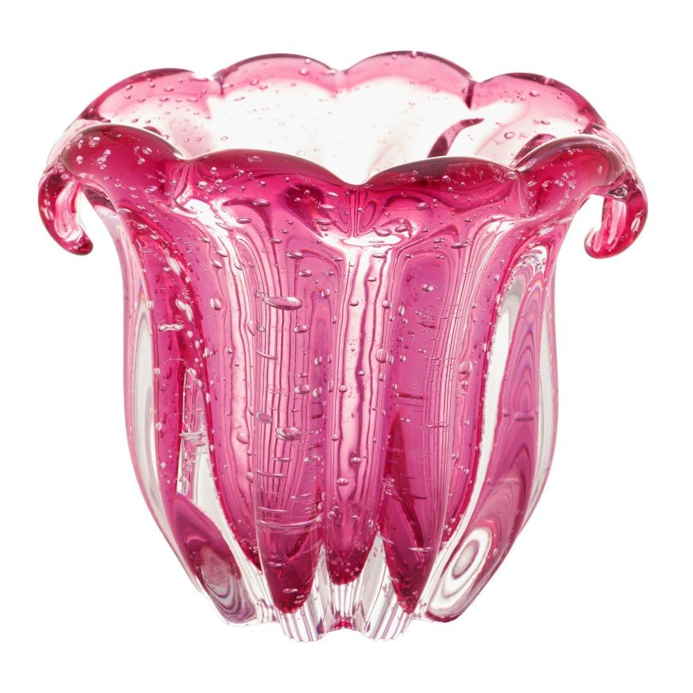 Vaso Lyor Italy de Vidro Rosa 15cm x 12cm x 12,5cm