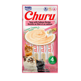 Petisco Purê Churu Inaba diversos sabores Sabor Atum E Salmão Gatos 4 Tubos 56gr - Inaba