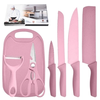 Jogo kit 7 peças facas Tabua Descascador Tesoura Profissional Cozinha- Faqueiro Gourmet Faca de Churrasco