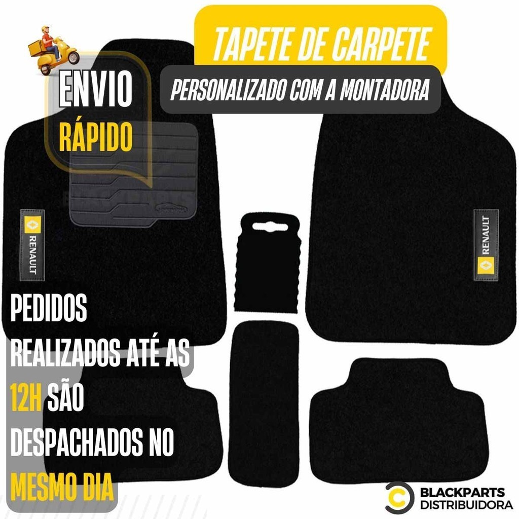 Jogo Tapete De Carpete Personalizado Renault Luxo Preto