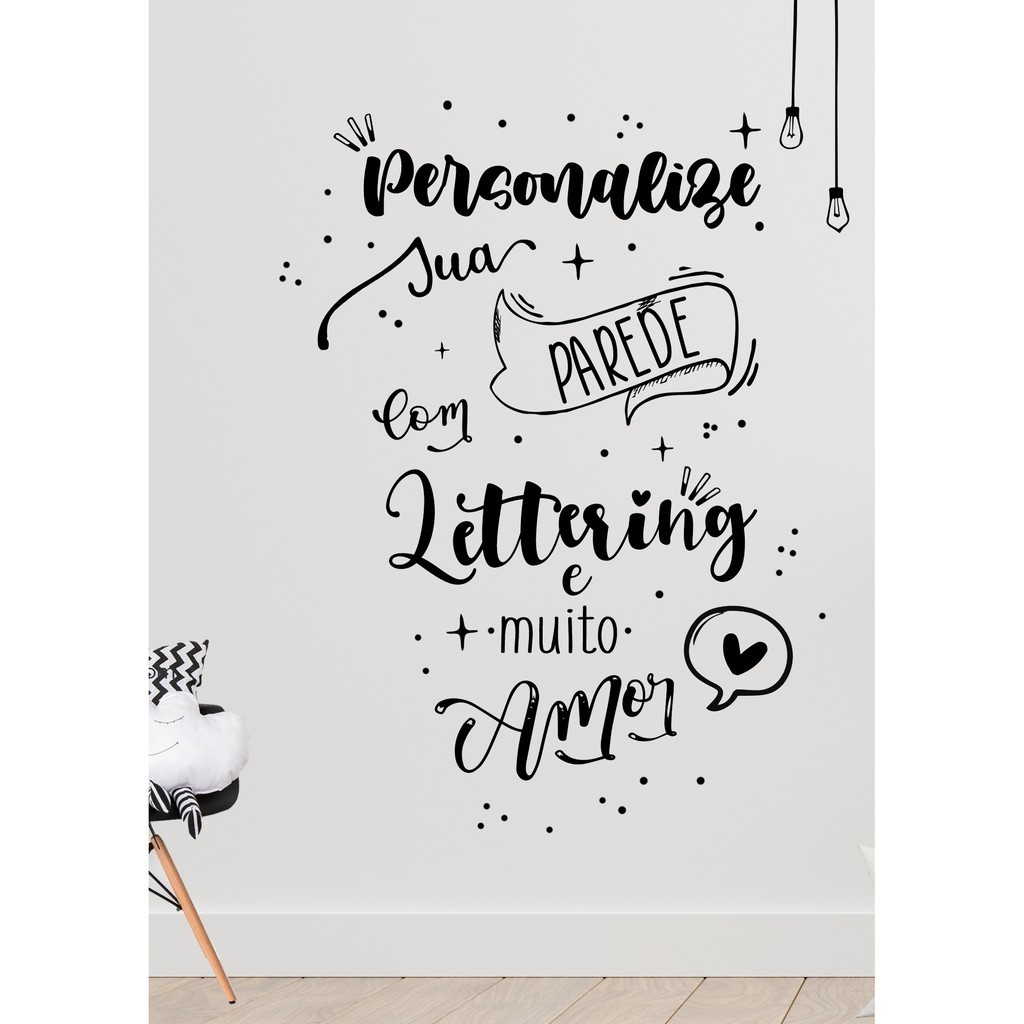 Adesivo lettering, parede decorada, decoração artítistica, estilo Hand ...