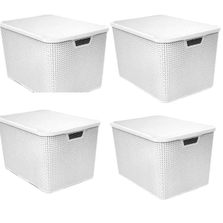 Kit c/4un caixa organizadora rattan 40l branco Arplast brinquedo armário cozinha