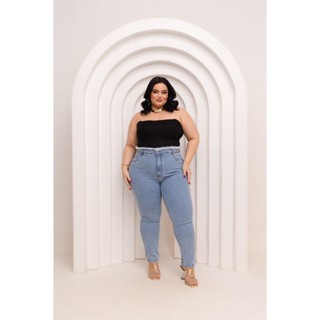Calça feminina plus size jeans skinny lavagem clara - pop modas jeans