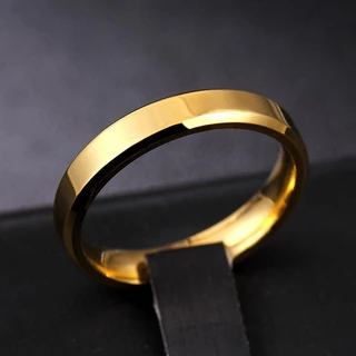 Aliança De Casamento Chanfrada Anel De Noivado Aço Inoxidável Compromisso Dourado Feminino Masculino Brilho Ouro 18k 4mm A_04
