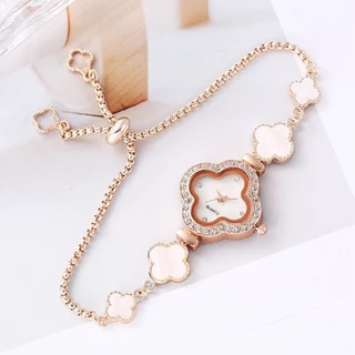 Relógio De Quatro Folhas De Diamante Trevo ins collegiate Temperamento Pequeno Mostrador Decoração Preguiçosa Pulseira De Puxar