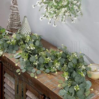 Simulação Eucalipto Rattan-Garland Artificial Greenery-Folhas De Planta Falsa-Plástico Reutilizável-Decoração De Mesa De Jantar De Jardim Para Festa Doméstica Parede De Casamento-Romântico