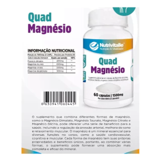 Kit 2 Un - Quad Magnesio 1500mg 60 Capsulas - Nutrivitalle