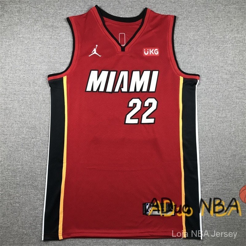 Bordada Camiseta NBA Miami Heat No. 22 Jimmy Butler Vermelho Basketball Jersey