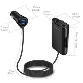 Carregador veicular automotivo 4x portas USB carregamento rápido extensão 1.8M 36W 8A