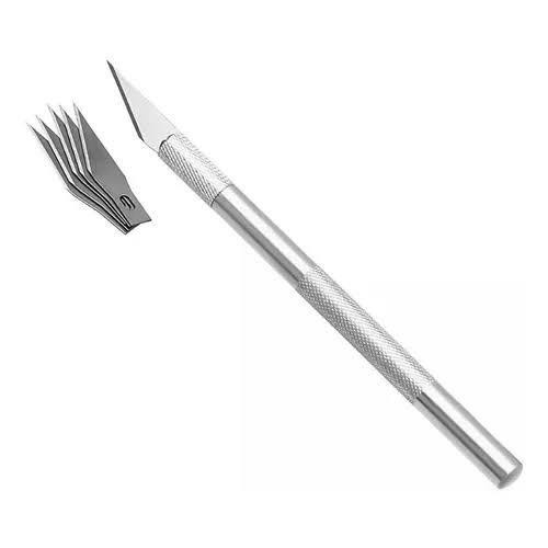 Estilete de Precisão Faca Artesanal de aço Inoxidável Tipo Bisturi + 5 Lâminas Extra