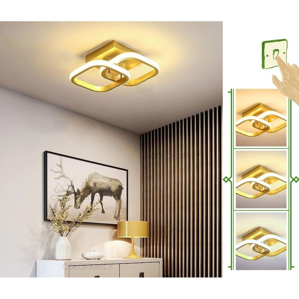 Luminária Moderna Teto Plafon Sobrepor Quadrado Dourado Luz3/1