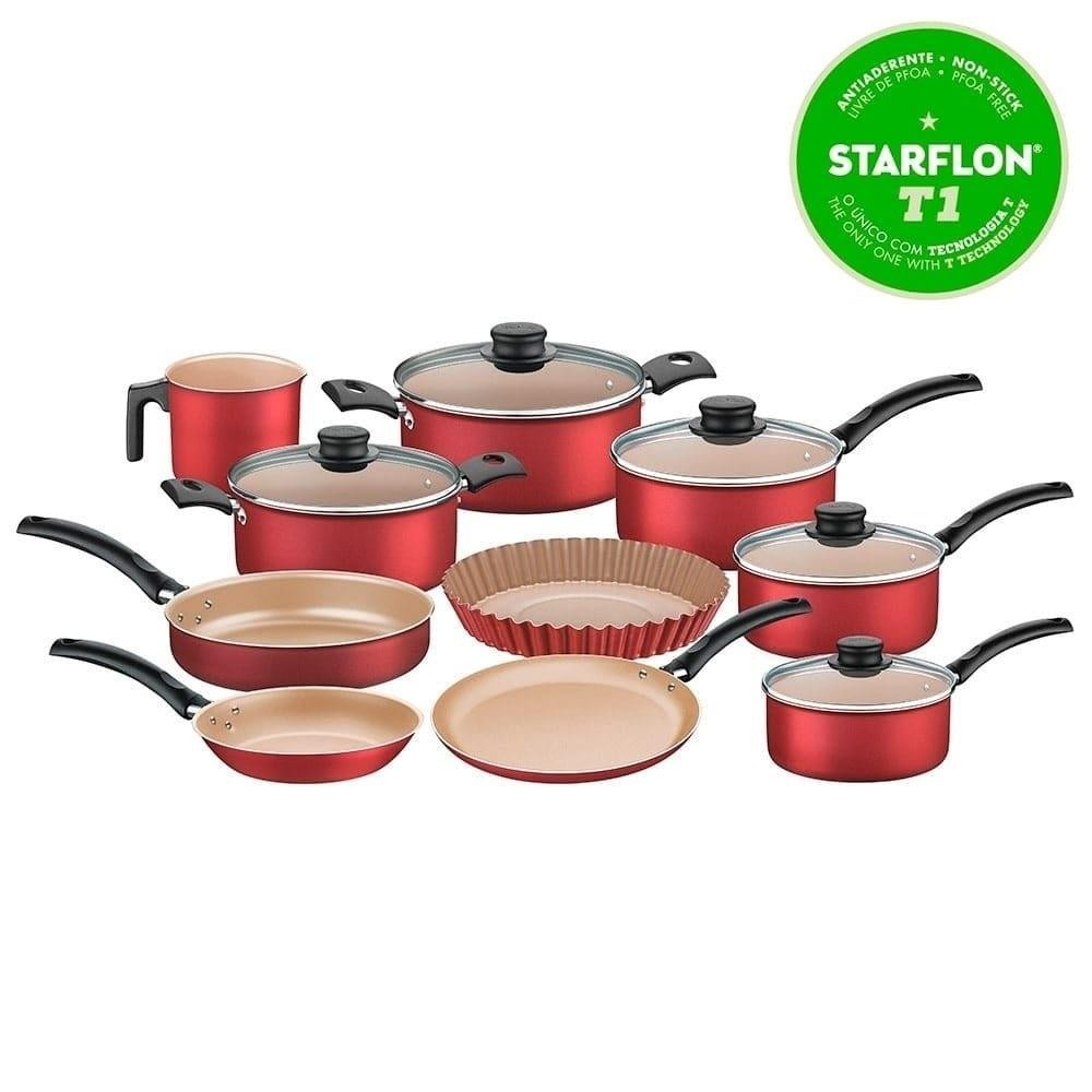 Jogo de Panelas Tramontina Turim Antiaderente Vermelha 10 Peças