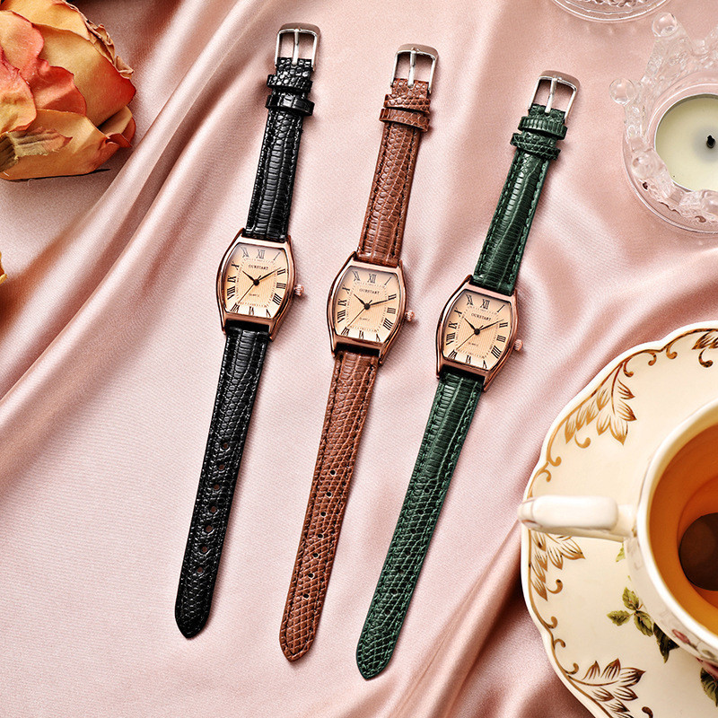 Relógio Feminino Vintage Elegante-Pulseira De Couro E Formato De Barril ...