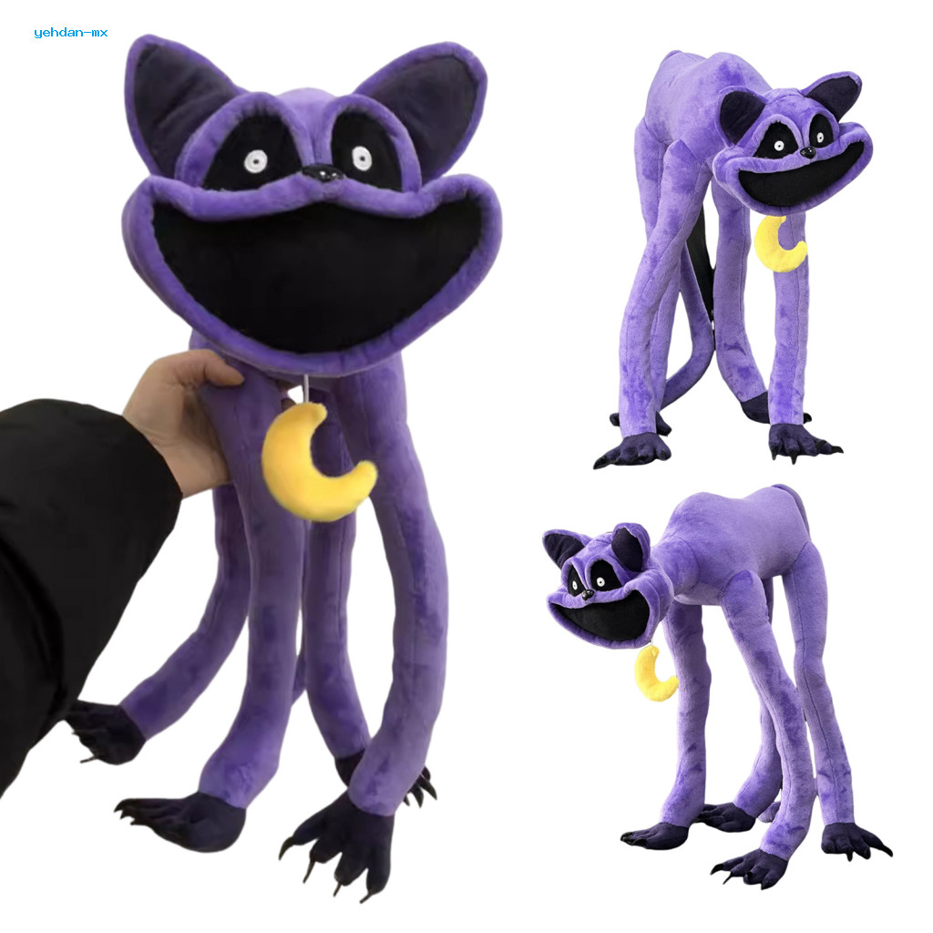 Stuffed Animal Toy Machine Washable Plush Creepy Long-legged Cat Purple Smiling Doll for Horror Game Fans Unique Home Decoration Kids Gift