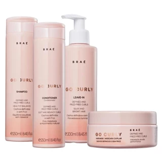 Kit Braé Go Curly Shampoo 250ml, Condicionador 250ml, Leave In 200ml, Máscara 200g (4 produtos)
