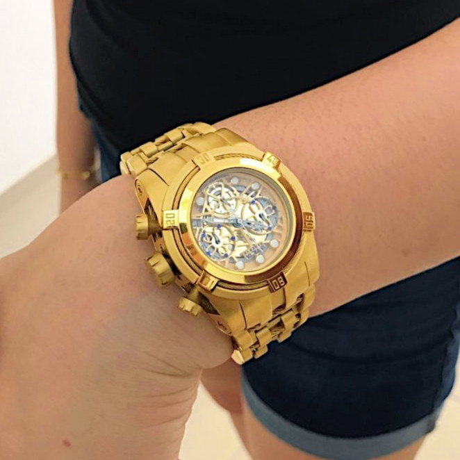 Relógio Feminino Dourado Luxo Pesado Banho De Ouro 18k