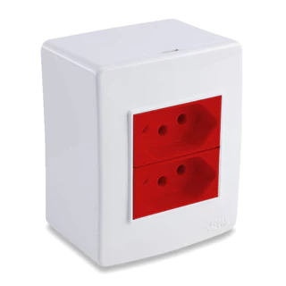 Conjunto Tomada Sobrepor Dupla 20A Vermelho 250v Force Line Linha Rubi Externa Caixa de Tomada 220v