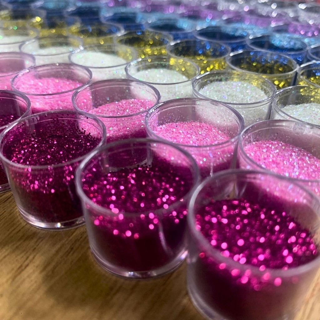 kit 12 Potinhos de Glitter Flocado Extra Fino + Brilho / Varias Cores ...