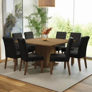 Conjunto Sala de Jantar Mesa Tampo de Madeira 8 Cadeiras Rustic/Oxford Leila Madesa em Oferta na Shopee