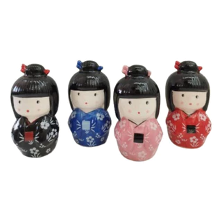 Kit C/4 Unidades Enfeite Decor Kokeshi Bonequinha Japonesa