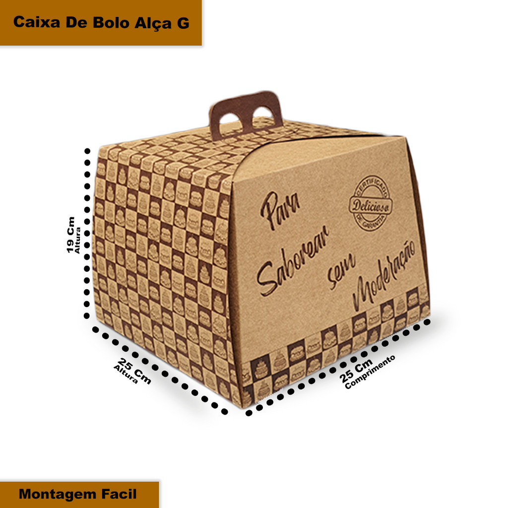 Caixa para Bolo ou Torta c/ Alça 19cm Alt 25x25x19