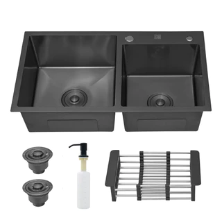 Cuba Cozinha Gourmet Pia Aço Inox Dupla Quadrada Preta