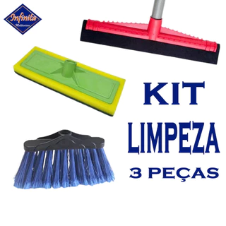 Kit Limpeza rodo duplo vassoura lava piso azulejo esfregão faxina sem cabo