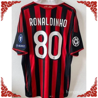 Camisa de futebol A- Milan 09/10 Retro Clássica Ronaldinho Kaka Beckham Camisa de time 【Frete grátis】