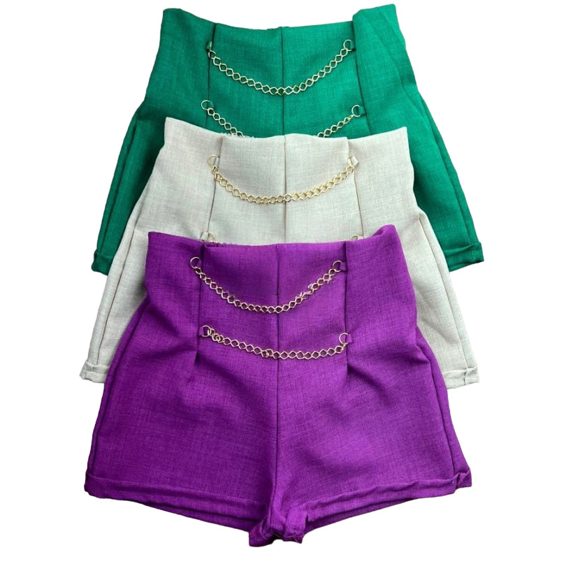 KIT 3 SHORTS LINHO CHIQUE EM ALFAIATARIA ADULTO - PP ao GG