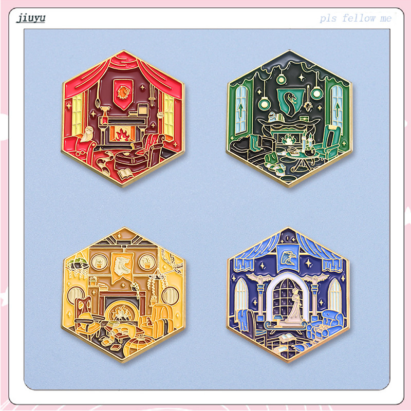 Esmalte Da Academia Mágica Gryffindor Slytherin Ravenclaw Hufflepuff Metal Badge Brochura Jóias Acessórios