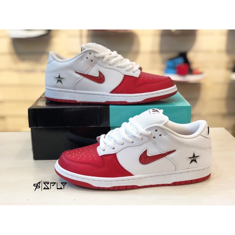 Nike sb dunk low supreme jewel hot sale swoosh red