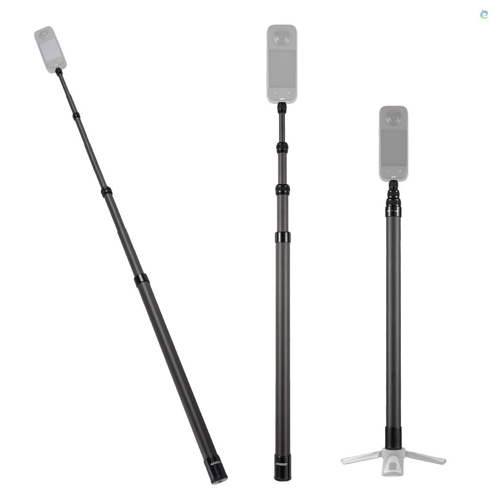 Andoer 2,1 Metros/82,6 Polegadas Suporte Telescópico Portátil Selfie Stick Stand Fibra De Carbono 3 Seções Com Parafuso De 1/4 Pol . Compatível INSTA360 X2/X3