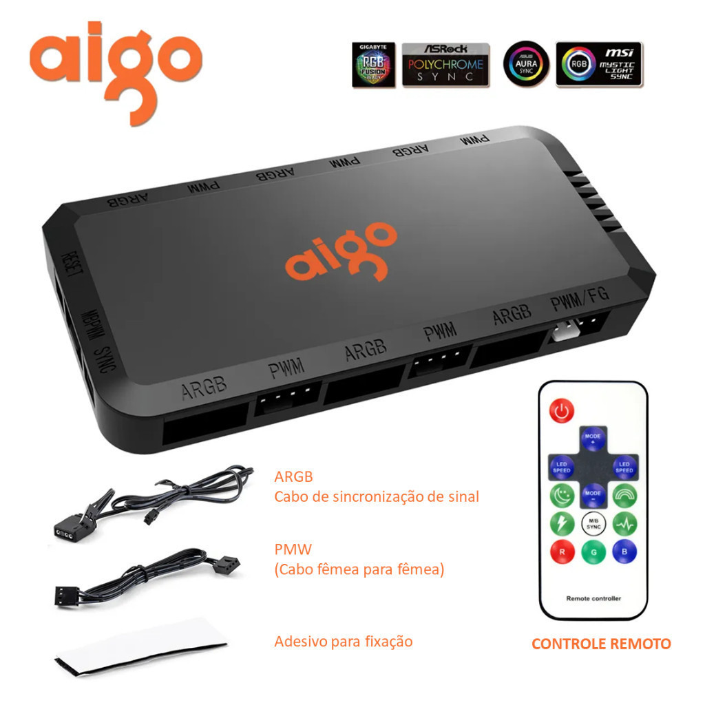 Controladora Aigo Apc1 + Hub Argb 3 Pin 5v + Pwm 4 Pin 12v