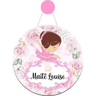 Enfeite Porta Maternidade Bailarina Personalizada com NOME - Placa Flâmula Redonda GBAIL:01