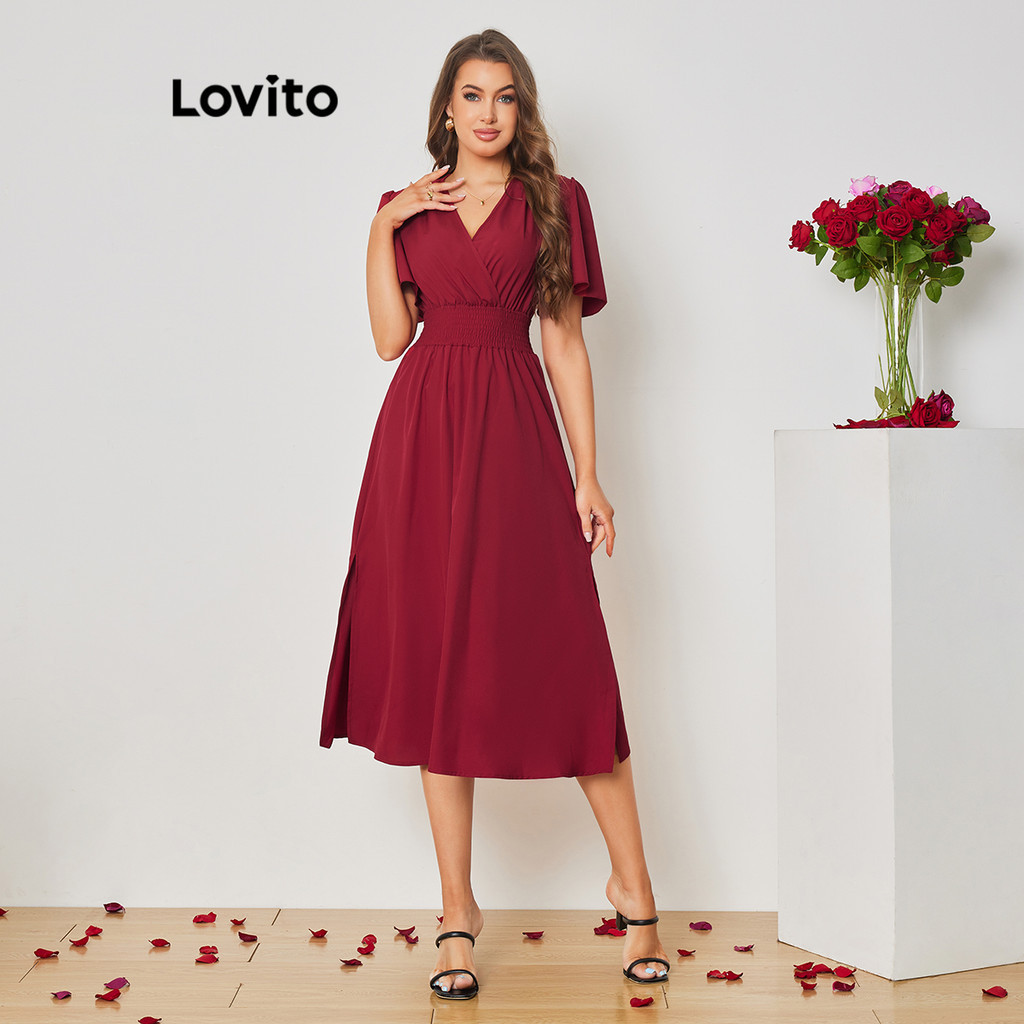 Lovito Vestido Elegante Simples E Dividido Para Mulheres LBL08387