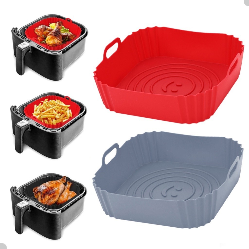 Kit 3 Formas de Silicone Quadrada 16x16cm Assadeira Air Fryer e Forno Forma para Fritadeira Elétrica com Alça