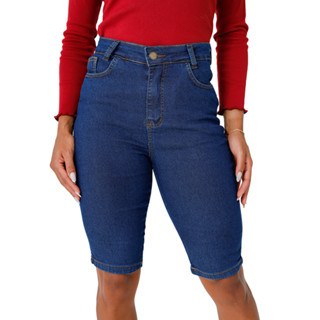 Bermuda Feminina Jeans Ciclista Básica Cintura Alta Varios Tons De Azul